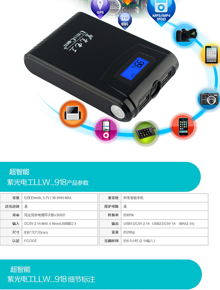 力量威 圣诞带液晶屏移动电源10000毫安多功能安全充电宝